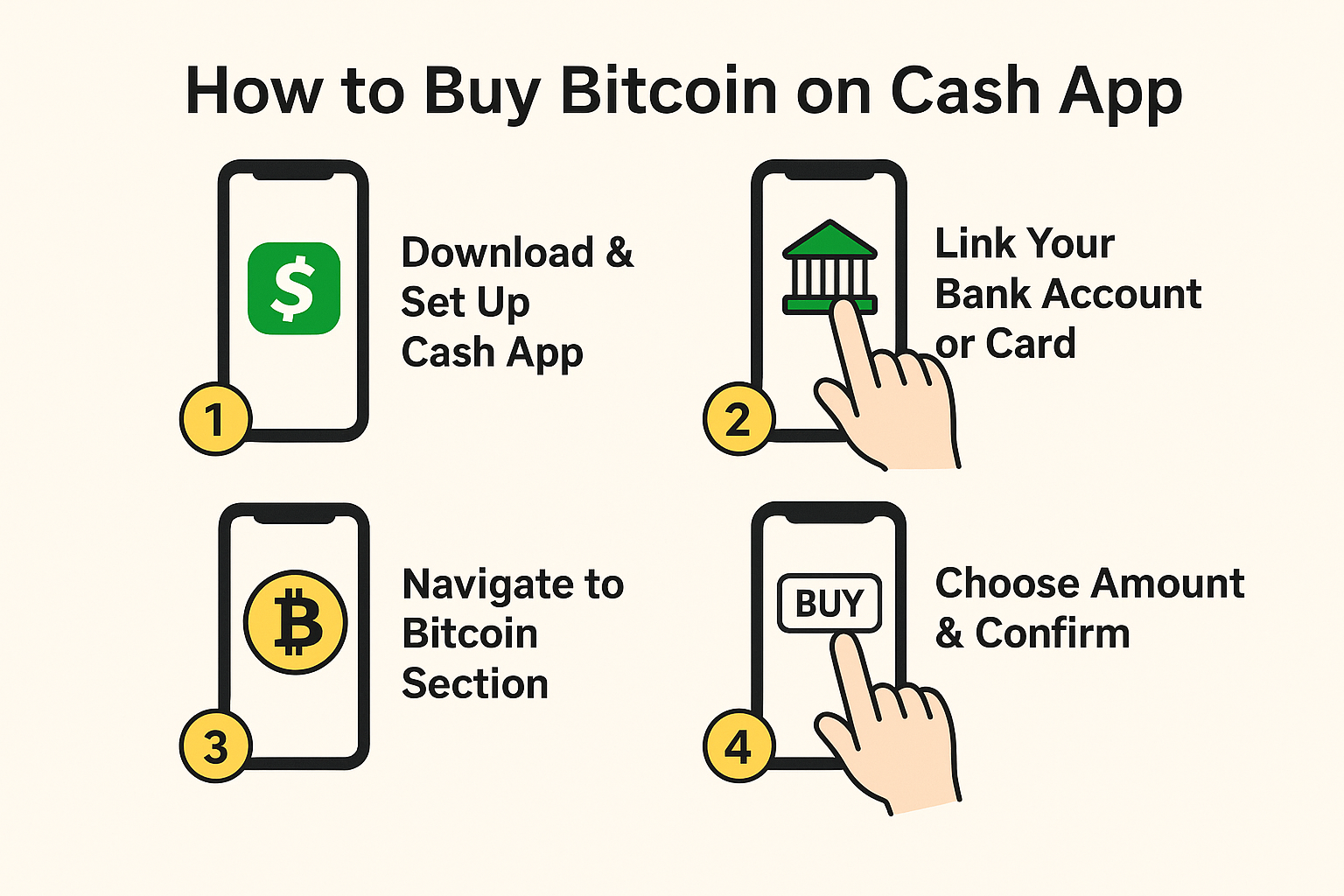 How to Use Cash App to Buy Bitcoin: A Comprehensive Guide (2025 Edition) 1 Step-by-step visual guide showing how to buy Bitcoin on Cash App using a smartphone in 2025